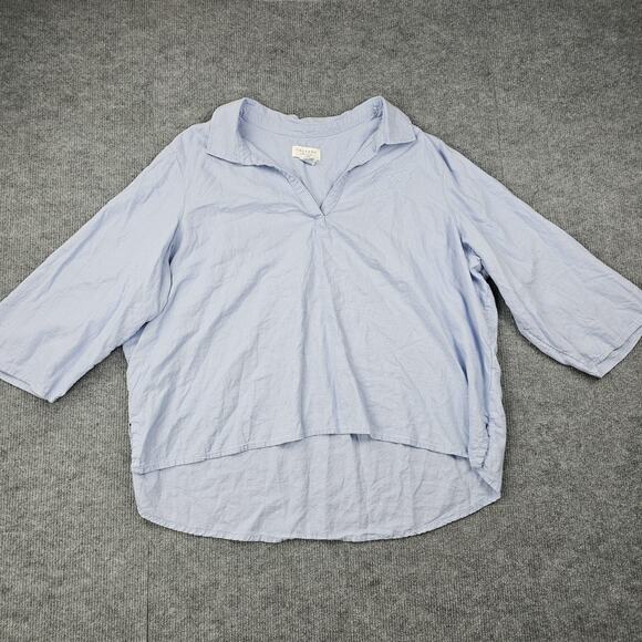 Calypso St Barth Shirt Womens 2X Blue Linen Embroidered Shell Coastal Beach Top - Picture 1 of 7